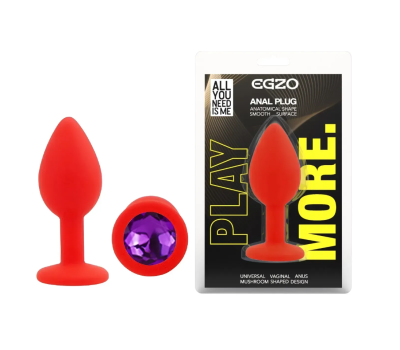 Силиконовая анальная пробка EGZO - Silicone Red Round Plug Purple, size S