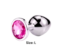 Металлическая анальная втулка Silver pink crystal, размер L