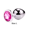 Металлическая анальная втулка Silver pink crystal, размер L