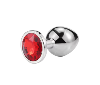 Металлическая анальная пробка Silver, red crystal, размер М