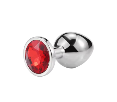 Металлическая анальная пробка Silver, red crystal, размер М