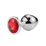 Металлическая анальная пробка Silver, red crystal, размер М