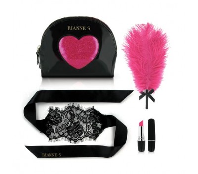 Романтический набор Rianne S: Kit d'Amour: вибропуля, перышко, маска, чехол-косметичка Black/Pink