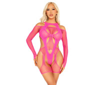 Бодистокинг Leg Avenue Fishnet Garter Harness and Teddy One Size Neon Pink Бодистокинг Leg Avenue Fishnet Garter Harness and Teddy One Size Neon Pink