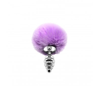 Металлическая анальная пробка Кроличий хвостик Alive Fluffly Twist Plug S Purple