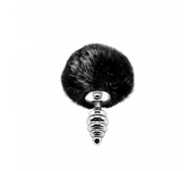 Металлическая анальная пробка Кроличий хвостик Alive Fluffly Twist Plug S Black