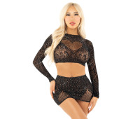 Комплект Leg Avenue Rhinestone Crop Top and Mini Skirt One Size, Black