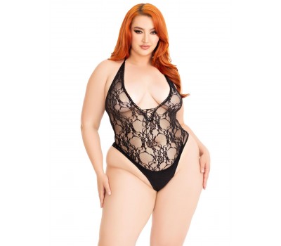 Боди Leg Avenue Floral lace deep-V teddy Black 1X/2X