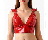 Лакированный виниловый лиф с шипами Art of Sex - Mistress, красный, размер L Лакированный виниловый лиф с шипами Art of Sex - Mistress, красный, размер L