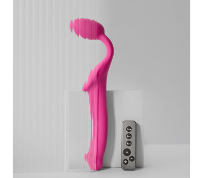 Безремневой страпон с вибрацией Strap-On-Me Vibrating Fuchsia XL, диам. 4,7см, пульт ДУ, регулируемый