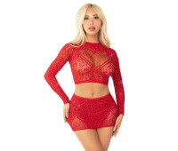 Комплект Leg Avenue Rhinestone Crop Top and Mini Skirt One Size, Red