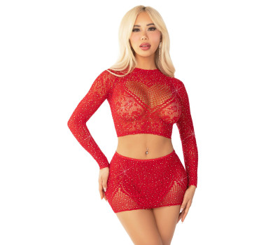 Комплект Leg Avenue Rhinestone Crop Top and Mini Skirt One Size, Red