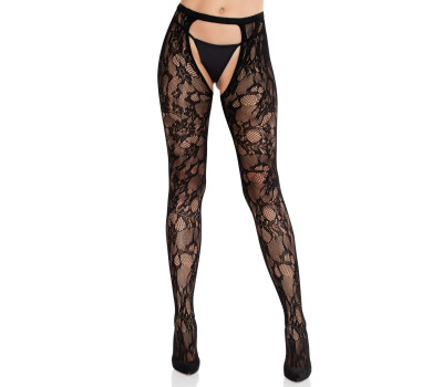 Колготки Leg Avenue Rose Lace Crotchless Tights with Open One Size Black