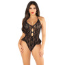 Боди Leg Avenue Lace Floral Lace Halter Teddy with Flutter Accent One Size, Black