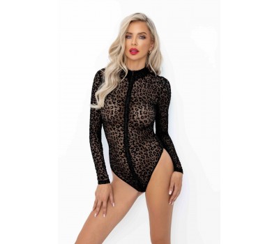 Боди Noir Handmade F287 Leopard flock bodysuit with long sleeves - S