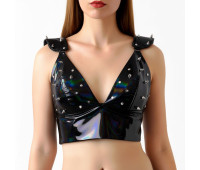 Лакированный виниловый лиф с шипами Art of Sex - Mistress, черный с эффектом голограммы, размер L Лакированный виниловый лиф с шипами Art of Sex - Mistress, черный с эффектом голограммы, размер L