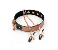 Ошейник с зажимами для сосков Liebe Seele Rose Gold Memory Collar with Nipple Clamps