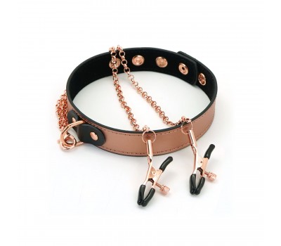 Ошейник с зажимами для сосков Liebe Seele Rose Gold Memory Collar with Nipple Clamps