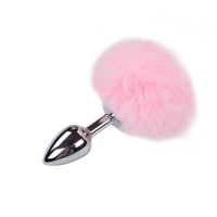 Металлическая анальная пробка Кроличий хвостик Alive Fluffy Plug S Pink (мятая упаковка!!!)