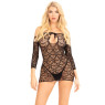 Платье-сетка с сердечками Leg Avenue Heart net mini dress Black, завязки, открытые плечи, One Size