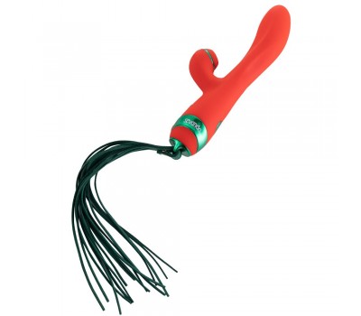 Вибратор-кролик с флоггером LOCKINK SEVANDA Whip Vibrating Massage Wand - Red & Green