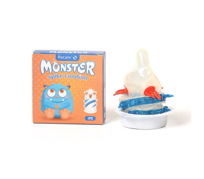 Насадка на член Recare Blue Monster Spike Condom (презерватив с усиками и спиралью шипов)