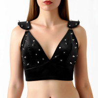 Лиф с шипами Art of Sex - Mistress, черный с эффектом мокрого бархата, размер L