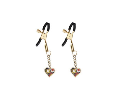 Зажимы для сосков Liebe Seele Nipple Clamps Gold Heart-shaped Flowers on Blue