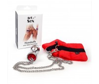 Наручники с металлической анальной пробкой Art of Sex Handcuffs with Metal Anal Plug size M Red