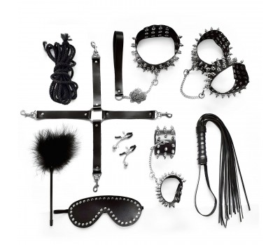 Набор Art of Sex - Spikes BDSM Set Leather, 10 предметов, натуральная кожа, Черный