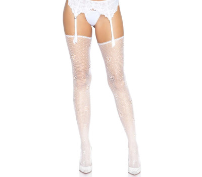 Чулки Leg Avenue Daisy Dot Fishnet Stockings One Size White