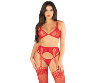 Комплект Leg Avenue Bra Top, String and Garter Belt Stockings One Size, Red