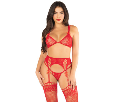 Комплект Leg Avenue Bra Top, String and Garter Belt Stockings One Size, Red