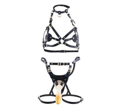 Сбруя со страпоном LOCKINK SEVANDA Queen Sheba Set with Golden Dildo