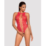 Ажурный бодистокинг с эффектом шнуровки Obsessive B120 teddy red S/M/L, красный (мятая упаковка!!!)