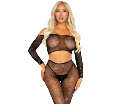 Комплект Leg Avenue Rhinestone Fishnet Crop Top and Legging One Size Black