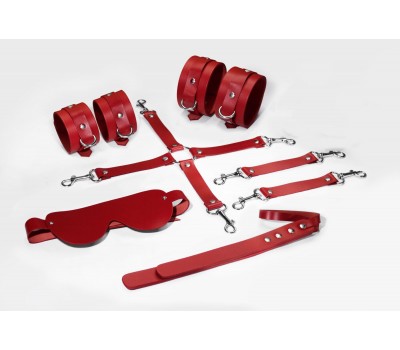 Набор Feral Feelings BDSM Kit 5 Red, наручники, поножи, коннектор, маска, паддл