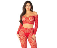 Комплект Leg Avenue Off The Shoulder Top and Footless Tights One Size, Red