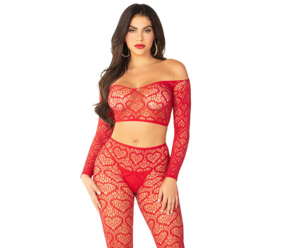 Комплект Leg Avenue Off The Shoulder Top and Footless Tights One Size, Red