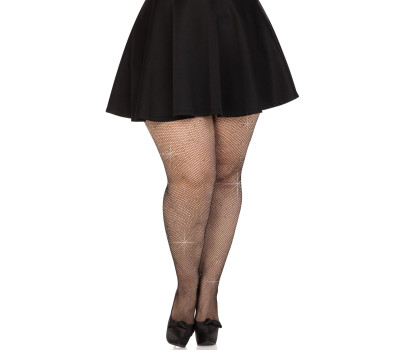 Колготки Leg Avenue Rhinestone micro net tights Plus size Black, мелкая сетка, стразы