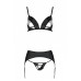 Комплект из эко-кожи Passion Miley Set black L/XL: трусики, бюстгальтер, пояс для чулок