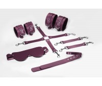 Набор Feral Feelings BDSM Kit 5 Burgundy, наручники, поножи, коннектор, маска, паддл