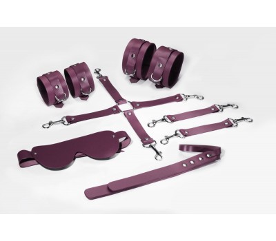 Набор Feral Feelings BDSM Kit 5 Burgundy, наручники, поножи, коннектор, маска, паддл