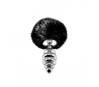 Металлическая анальная пробка Кроличий хвостик Alive Fluffly Twist Plug M Black