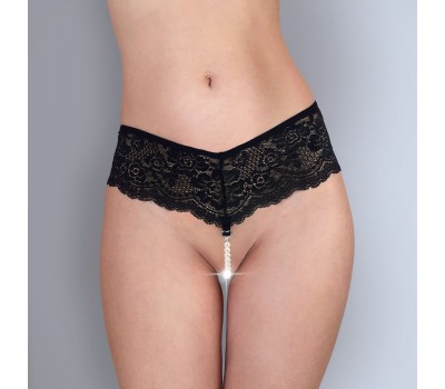 Сексуальные женские трусики Fabiana с жемчугом черные, размер XS-M (мятая упаковка)