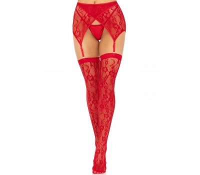 Чулки Leg Avenue Leg Avenue Lace thigh highs & garterbelt Red One Size