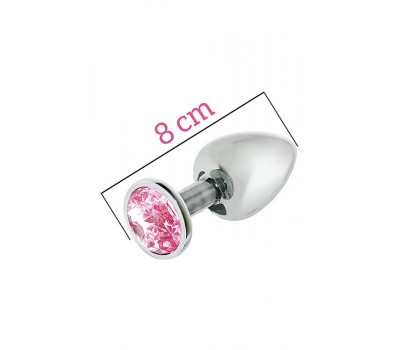 Металлическая анальная пробка с розовым кристаллом MAI Attraction Toys №73, длина 8см, диаметр 3см